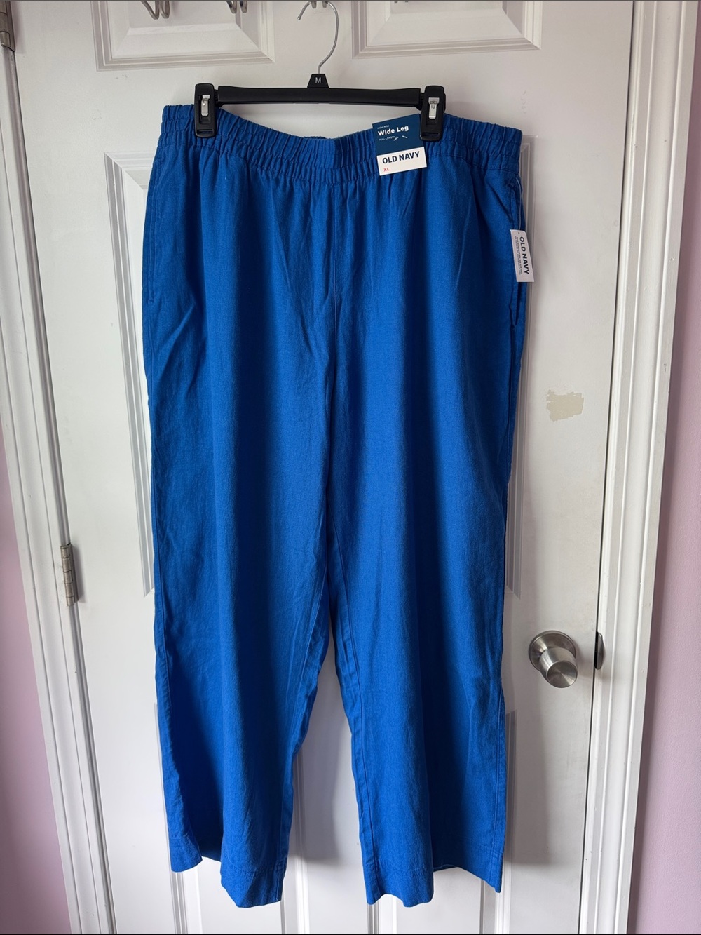 NWT Old Navy Bright Blue Women's Elastic-Waist Linen Wide-Leg Trousers